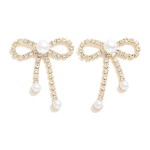 Wholesale rhinestone Bow Post Drop Earrings Pearl Details L