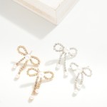 Wholesale rhinestone Bow Post Drop Earrings Pearl Details L
