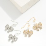 Wholesale rhinestone Studded Bow Drop Earrings Pearl Detail L