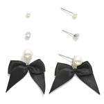 Wholesale set Three Dainty Pearl Rhinestone Stud Earrings Ribbon Bow Charms L
