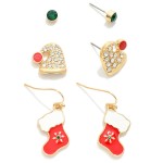 Wholesale set Three Christmas Themed Earrings Rhinestone Studded Santa Hats Chri