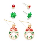 Wholesale set Three Christmas Themed Earrings Christmas Present Bows Christmas W