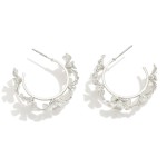 Wholesale pearl Studded Metal Flowers Hoop Earrings D