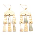 Wholesale linked Hammered Metal Pearlescent Shell Tassel Drop Earrings L