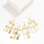 Wholesale linked Hammered Metal Pearlescent Shell Tassel Drop Earrings L