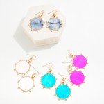 Wholesale pearlescent Circle Drop Earrings Gold Studded Border L