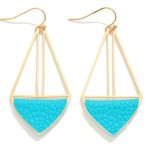 Wholesale gold Drop Earrings Folded Leather Triangle Detail L