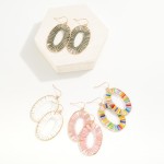 Wholesale inner Beaded Metal Oval Drop Earrings L