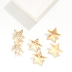 Wholesale hammered Gold Metal Star Post Drop Earrings L