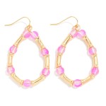 Wholesale beaded Teardrop Drop Earrings Crackled Glass Beads Gold Bamboo Beads L