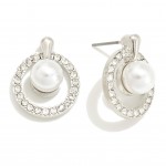 Wholesale rhinestone Studded Circle Post Drop Earrings Pearl Charms L