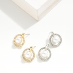 Wholesale rhinestone Studded Circle Post Drop Earrings Pearl Charms L