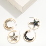 Wholesale rhinestone Studded Moon Star Hoop Earrings D