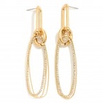 Wholesale long Linked Rhinestone Textured Metal Loop Drop Earrings U Chain Posts