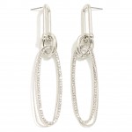 Wholesale long Linked Rhinestone Textured Metal Loop Drop Earrings U Chain Posts