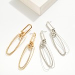 Wholesale long Linked Rhinestone Textured Metal Loop Drop Earrings U Chain Posts