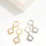 Wholesale huggie Hoop Earrings Pearlescent Clover Charms Rhinestone Border L