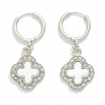 Huggie Hoop Earrings Featuring Pearlescent Clover Charms With Rhinestone Border

- Approximately 1.5" L