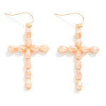 Wholesale faceted Bead Cross Drop Earrings Metal Backing L