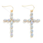 Wholesale faceted Bead Cross Drop Earrings Metal Backing L