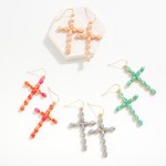Wholesale faceted Bead Cross Drop Earrings Metal Backing L