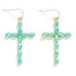 Wholesale faceted Bead Cross Drop Earrings Metal Backing L