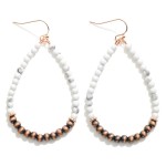 Wholesale natural Stone Brushed Metal Beaded Teardrop Drop Earrings L
