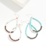 Wholesale natural Stone Brushed Metal Beaded Teardrop Drop Earrings L