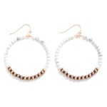 Wholesale natural Stone Brushed Metal Beaded Hoop Drop Earrings L