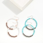 Wholesale natural Stone Brushed Metal Beaded Hoop Drop Earrings L