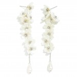 Wholesale pearlescent Flower Tassel Drop Earrings Pearl Bead Charms L