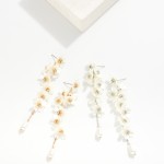 Wholesale pearlescent Flower Tassel Drop Earrings Pearl Bead Charms L