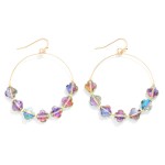 Wholesale glass Crystal Clover Beaded Wire Hoop Drop Earrings L