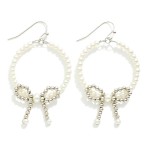 Wholesale pearl Beaded Hoop Drop Earrings Metal Beaded Bow L