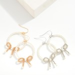 Wholesale pearl Beaded Hoop Drop Earrings Metal Beaded Bow L