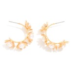 Wholesale metal Flower Hoop Earrings Pearl Details D