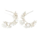 Wholesale metal Flower Hoop Earrings Pearl Details D