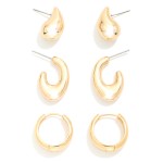 Wholesale set Three Metal Hoop Teardrop Post Drop Earrings L
