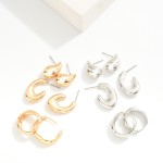 Wholesale set Three Metal Hoop Teardrop Post Drop Earrings L