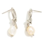 Wholesale knotted Metal Post Drop Earrings Pearl Detail D