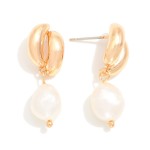 Wholesale layered Metal Post Drop Earrings Pearl Detail L