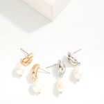 Wholesale layered Metal Post Drop Earrings Pearl Detail L