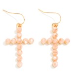 Wholesale faceted Bead Cross Drop Earrings Metal Backing L