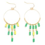 Wholesale metal Beaded Wire Hoop Drop Earrings Glass Crystal Square Bead Tassels