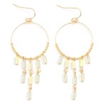 Wholesale metal Beaded Wire Hoop Drop Earrings Glass Crystal Square Bead Tassels