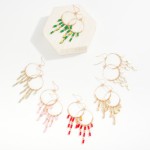 Wholesale metal Beaded Wire Hoop Drop Earrings Glass Crystal Square Bead Tassels