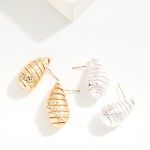 Wholesale dimpled Metal Spiral Teardrop Post Drop Earrings L