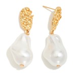 Wholesale linked Textured Metal Pearl Drop Earrings L