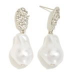 Wholesale linked Textured Metal Pearl Drop Earrings L