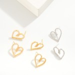 Wholesale gold Dipped Cubic Zirconia Pearl Studded Heart Oversized Stud Earrings